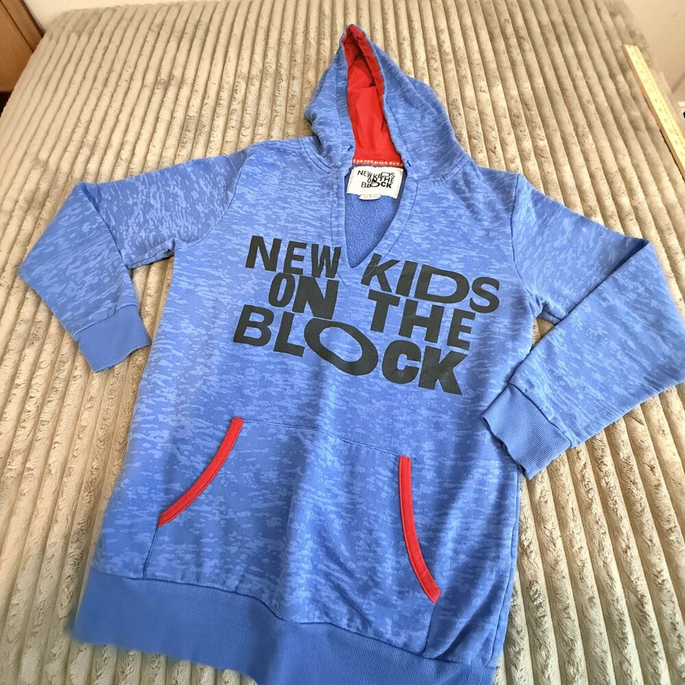 New Kids on the Block Blue V-Neck Fashion Hoodie Red Trim Men’s L